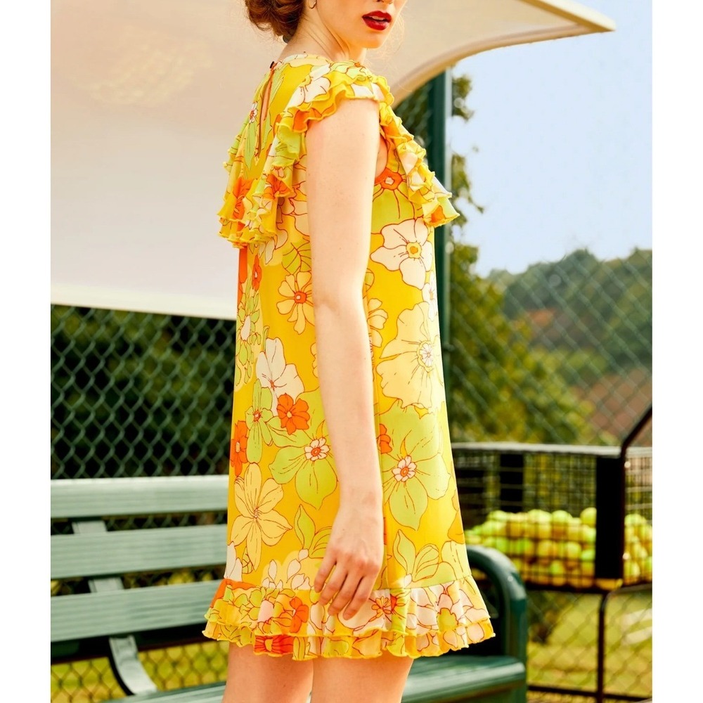 ModCloth Retro That Tropical 'Frilling' Mesh Mini Dress, Yellow Orange, L(NWT) - Picture 6 of 16